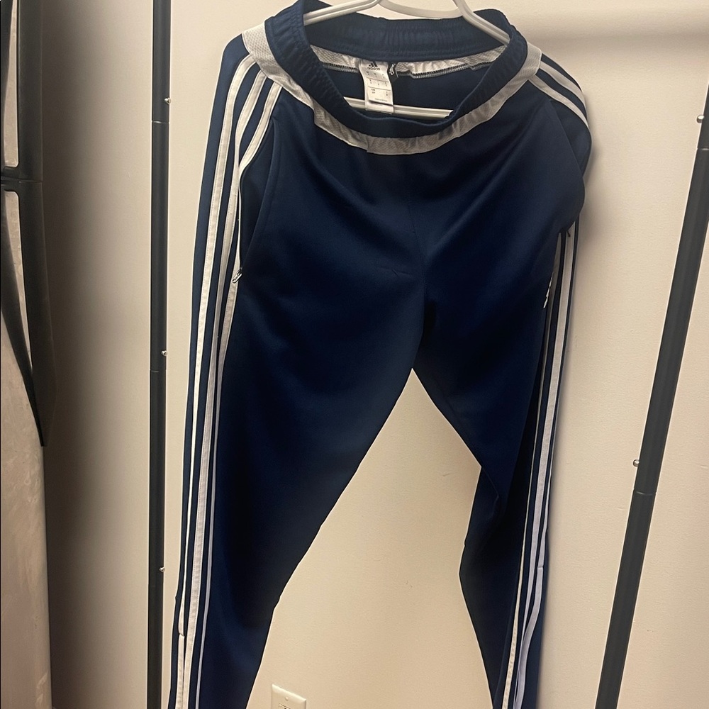 adidas Kids Dark Blue Joggers with White Stripes